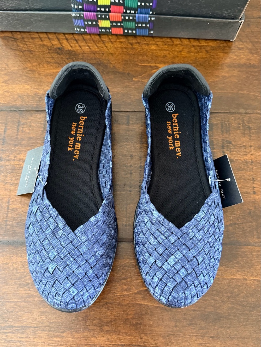 Bernie Mev Catwalk Flats Jeans Blue Woven Stretch Memory Foam Size 36 US 5-5.5